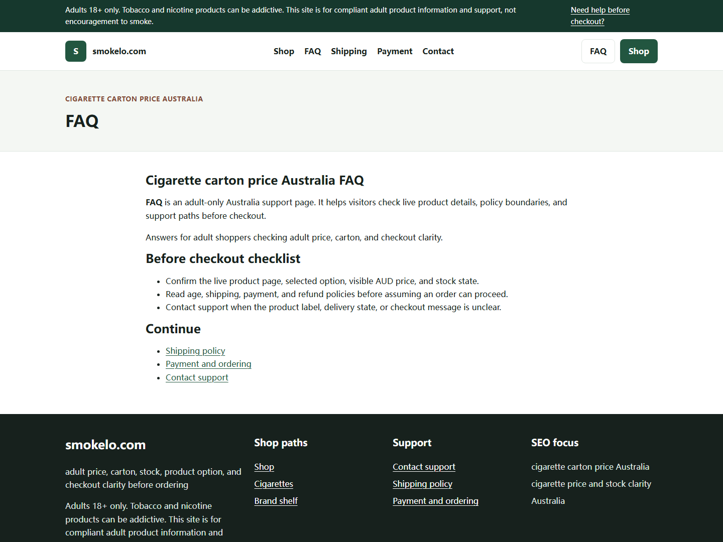Smokelo support path for cigarette carton price Australia